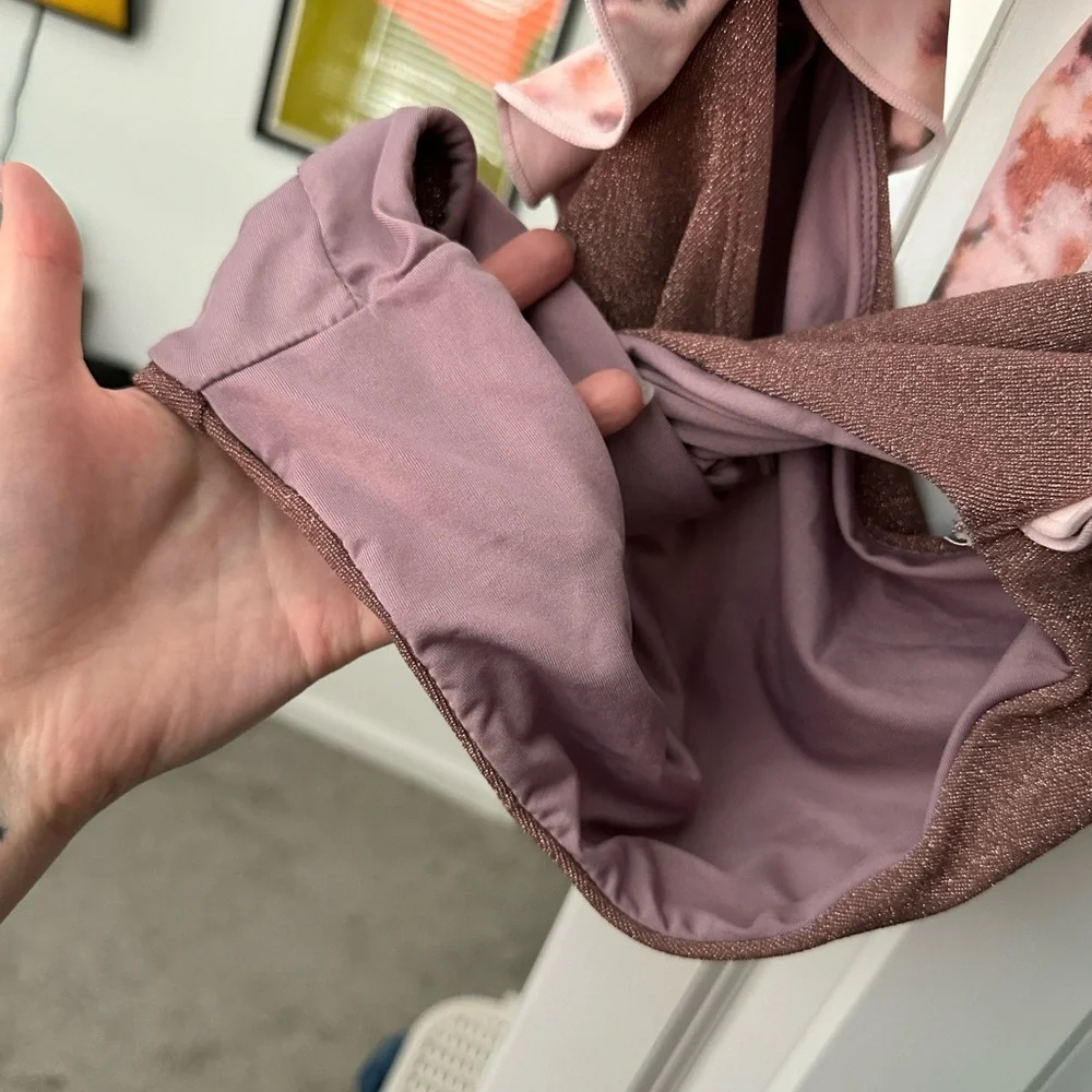 PDF Salvage Pink Tie-Dye One-Piece with Rose-Mauve Glitter Panel - Picture 4 of 5